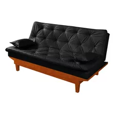 Sofa Cama Caribe Courino Couro Sintetico Essencial Estofados Cor Preto