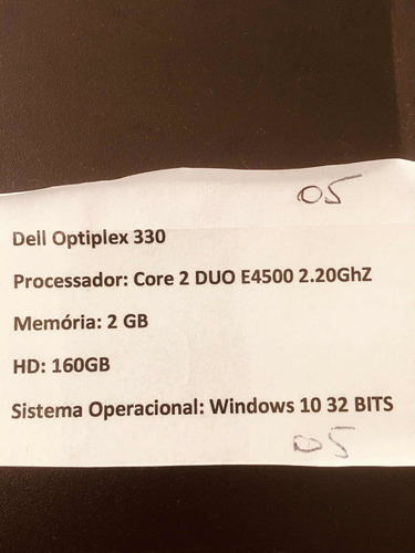 Computador Dell Optiplex 330 Core 2 Duo Memoria 2gb Hd 160gb
