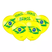 Balão-bexiga Verde Amarelo Copa Do Mundo Brasil - 25unidades