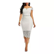 Vestido Feminino Slim Elegante Midi Com Recorte De Renda