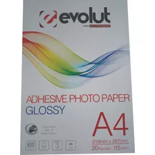 100 Folhas Papel Fotográfico Adesivo Glossy 115g A4 Evolut