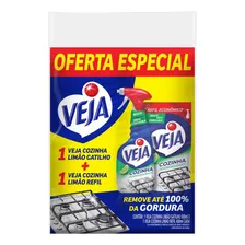 Kit Limpador Desengordurante Cozinha Limão 500ml + Refil 400ml Veja