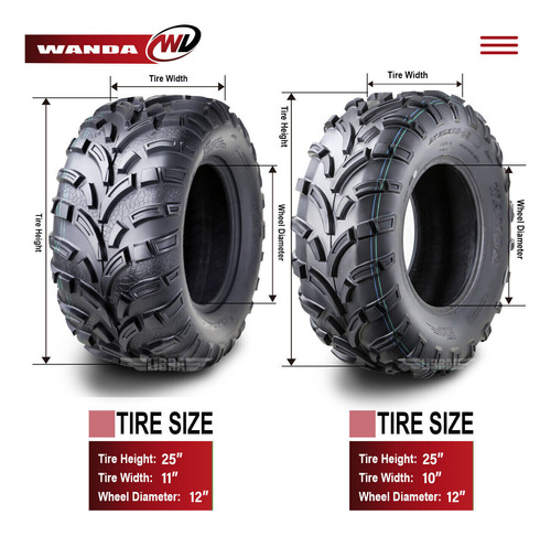 Set 4 Wanda Atv Tires 25x10-12 25x11-12 Fit 17-19 Bobcat Ugg Foto 5