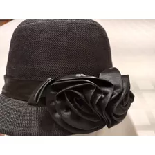 Sombrero 100% Ramio Negro Con Detalles En Seda