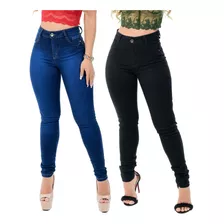  Kit 2 Calça Feminina Jeans Cintura Alta Empina Bum Bum 