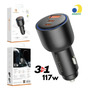 Carregador Veicular Turbo 117.5w Usb-c Pd Usb 60w + 22.5 W C7 Tipo C Carrega 3 Celulares Juntos Compatível Android Galaxy Ios iPhone Super Rápido para carro Inv Tech Preto/cinza