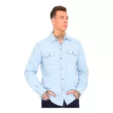 3camisa Jeans Básica Masculina Com Botão Manga Longa E Bolso