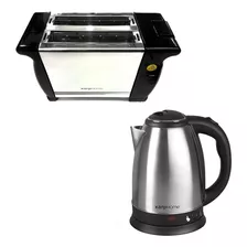 Combo Desayuno Pava Elecrica Acero Inox + Tostadora Kanji