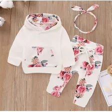 Ropa Bebé Niña Conjunto Pantalón Y Polerón Blanco.