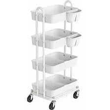 Carrito Utilitario Blanco De Metal 4 Niveles 2 Separadores