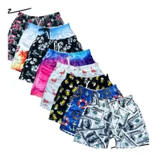 4 Shorts Praia Bermuda Conjunto Masculino Tactel Frete Grátis Geek Nerd Floral Estampada Curto Barato Tactel Mauricinho