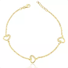 Pulseira Ouro 18k Com Corações