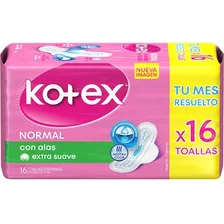 Toallitas Femeninas Kotex Normal Con Alas 16 U