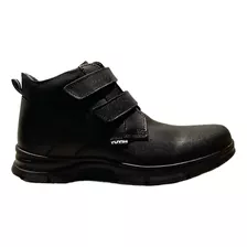 Zapato Bota Escolar Niño Piel Negro Doble Velcro Yuyin 23270