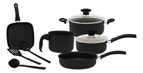 Set Bateria De Ollas 08 Piezas Negro/negro Grill 79086305038 Negro/negro