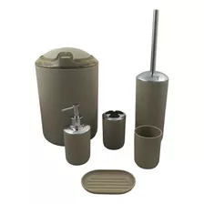 Set Baño Plástico X6 Cesto Dispenser Jabon Escobilla Grande