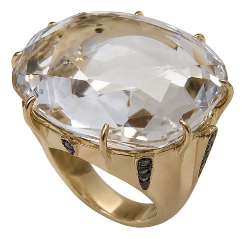 Anel Hstern Moonlight Maior Ouro 18k Cristal E Diamantes Cinza 16