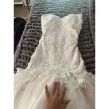 Vestido Usado De Novia Talla S, Corte Sirena, Cola Tull Bord