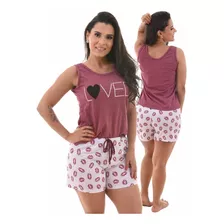 Pijamas Curto Adulto Feminino Blusa Regata E Short Doll 