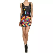 Vestido Importado Elastizado Lycra Retro Gamer Tetris