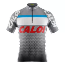 Camisa De Ciclismo Manga Curta Masculina Caloi Cinza Uv +50