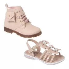 Combo 2 Pares Sandália Feminina Infantil Bota Menina