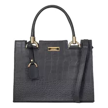 Bolsa Feminina Grande Castelo Croco Alça Transversal Preto