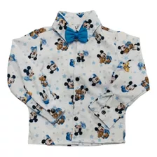 Camisa Mickey Baby Infantil Manga Longa + Gravata De Brinde