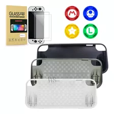 Case Capa Tpu Nintendo Swicth Oled+ Pelicula Vidro+ 4 Grips