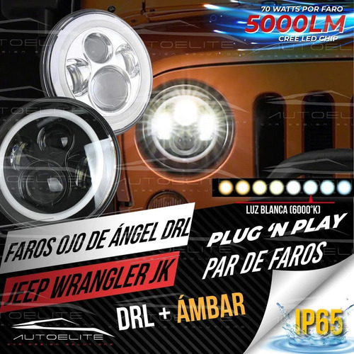 * Faros Led Jeep Jk Ojos De ngel Wrangler Sahara Rubicn Foto 2