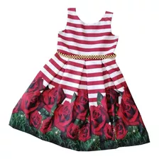 Vestidos Escote En Espalda Elegante Rosas Para Niñas