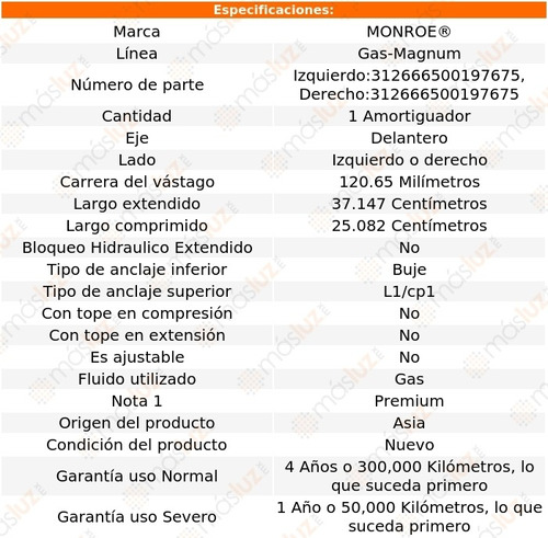 (1) Amortiguador Del Gas-magnum Gas Der O Izq P20 Van 68/74 Foto 2