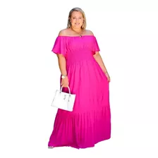 Vestido Feminino Longo Plus Size Ciganinha Liso 48 Ao 54