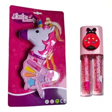 Estojo Maquiagem Infantil Boneca Make Unicórnio + Lip Gloss