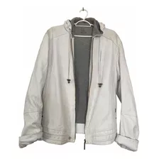 Campera Cuero Blanco Hombre Tascani Capucha Cierre Forro