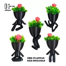 Kit 5 Vasinhos Decorativo Robert Plant Bob Para Suculentas Cor Preto