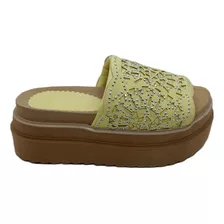 Sandalias Zuecos Premium Plataforma Alta Casual Con Brillos 