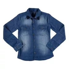 Camisa Jeans Feminina C/ Aplicação Na Gola 10 Ao 16 Azul