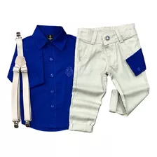 Conjunto Roupa Infantil Menino Calça, Camisa E Suspensório