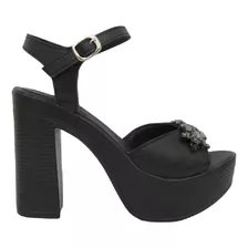 Sandalias Con Aplique Cuero Negro Plata Mujer 35 Al 40