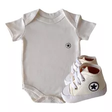 Kit 2 Pçs Body + Tênis Star Bebê Rosa Branco Azul Algodão