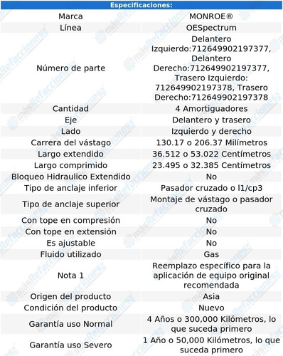 Jgo 4 Amortiguadores Gas Oespectrum Laurentian 76-81 Monroe Foto 3