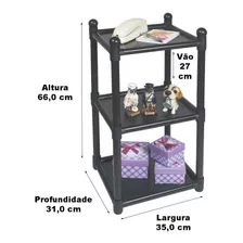 Estante 3 Prateleira Plástica Modular Quadrada Preta Linda