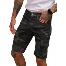 Bermuda Masculina Cargo Sarja Verde Camuflada 