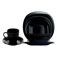 Vajilla Moderna Cuadrada Opal Y Tazas Vidrio 6 Personas 30pz Color Negro