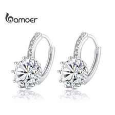 Pendientes Aros Circonita Plata Original Bamoer Envío Gratis