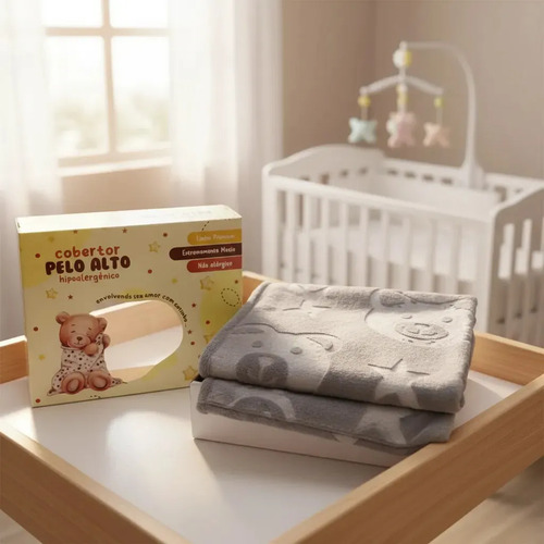 Cobertor Manta Antialérgica Bebê Microfibra Premium 90x110cm Cor Cinza Animais