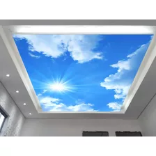 Papel De Teto Céu Azul Nuvens Dia Manhã Sol 4m² Rof02