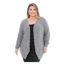 Casaco Cardigans Feminino Trico Plus Size Quadriculado - 056