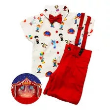 Conjunto Aniversário Circo Menino Camisa Suspensório Gravata